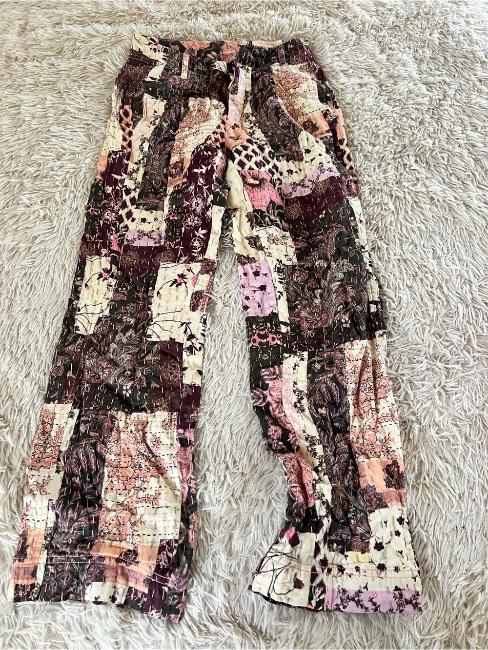 Free People Patchwork Wide-Leg Pants in Pink, Cream & Brown